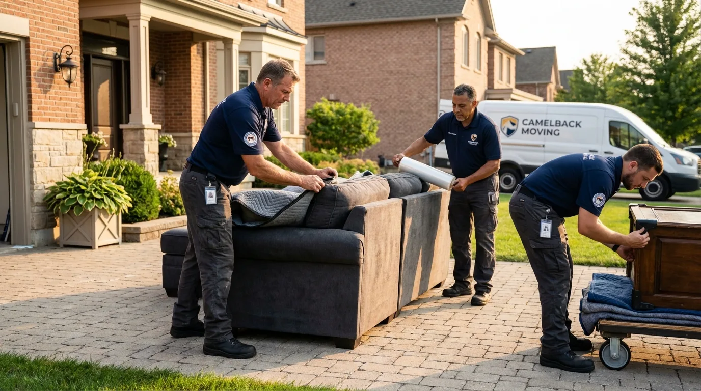 Large estate moving crew wrapping furniture in Waterford, MI